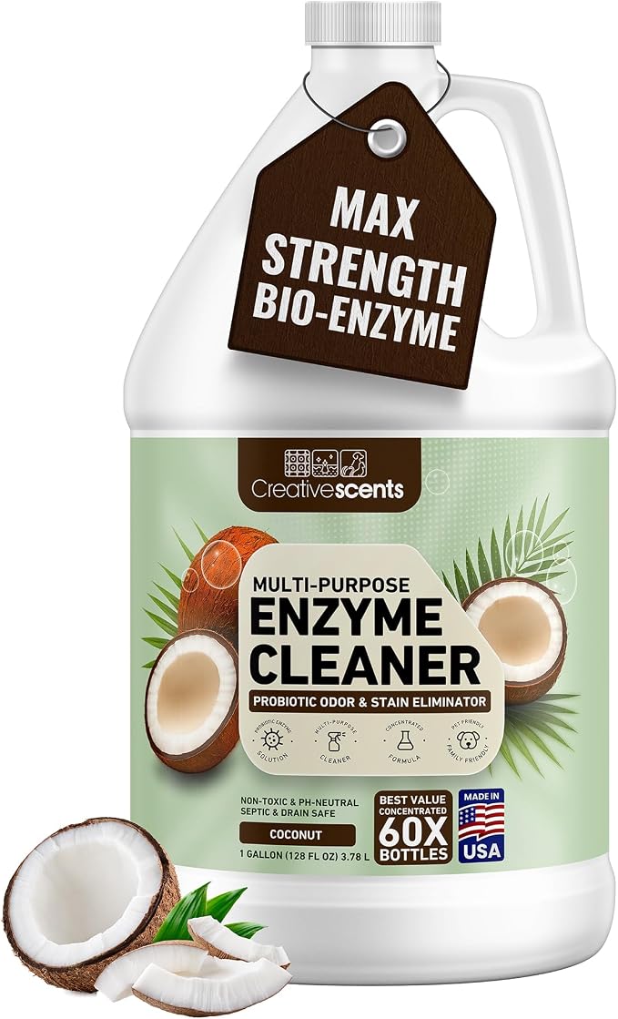 Creative Scents Multipurpose Enzyme Cleaner & Odor Remover | Super Concentrated for Floor, Carpet, Drain | Pet Urine Odor Eliminator | Enzyme Cleaner for Cat Urine & Dog Poop | 1 Gallon - Coconut