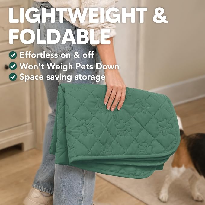 PAWFINITY Waterproof Couch Covers for Dogs, Pet Blanket for Sofa Washable | Paw Print Quilted, Hair Resistant, Anti Cat Scratch, Pee Proof Furniture Protector for 3 Seat Sofa and Bed, 30x70 Inch, Green