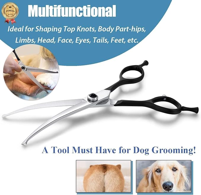 Round Dog Grooming Scissors - Downward Curved Dog Shears for Trimming Face and Paws, Safety Round Tip Shears for Pet Cats, Professional Pet Grooming Scissors Black 6.5"