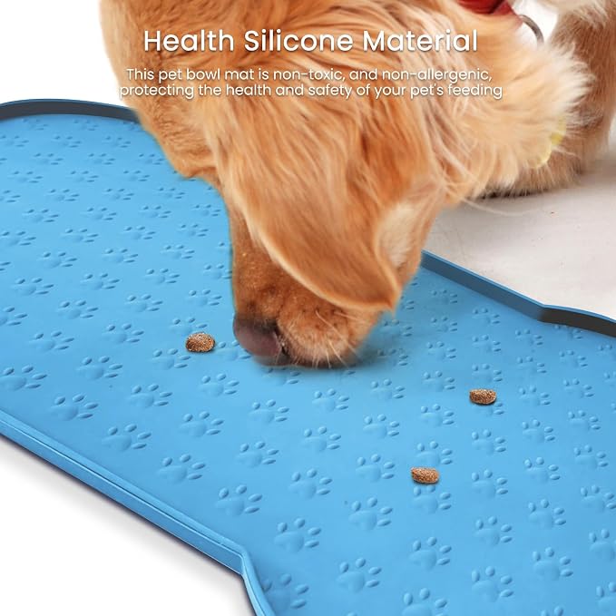 PWTAA Dog Food Mat Anti-Slip Silicone Dog Bowl Mat Thicker Pet Placemat Waterproof Cat Feeder Pad with Raised Edge Puppy Kitten Feeding Mats Suitable Small Medium-Sized Dogs Cats Eating Tray