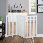 unipaws 36”H Free Standing Pet Gate for Dog, Tall Wooden Dog Gate, 60” Wide | Foldable Pet Fence for Doorway, Stairs, Step, Expandable Doggy Barrier, Room Divider, Indoor Use, White