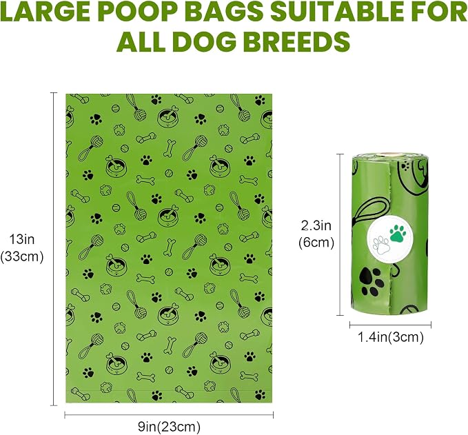 Thick Dog Poop Bags Rolls - Grab'n'Go, Hands Stay Clean! - 420PCS Scented | Odor Control Doggie Poop Bags 13 x 9 in for All Breeds - with 2 Dispensers for Daily Walks Outdoor Cleanup (Green)