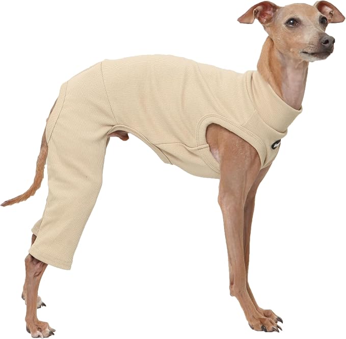 D Doggy Star Italian Greyhound Clothes High-Stretch Sleeveless Onesie for Styling (L,Coordi Beige)