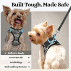 rabbitgoo Dog Harness Small Sized and Leash Set, Step-in Puppy Pet Vest | Light, Soft, Breathable Air Mesh, Easy on and Remove with Hook & Loop, Secure Reflective for Walking, Black Zigzag S