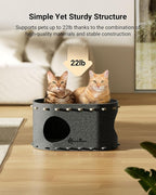 DownyPaws Cat House for Indoor Cats, Cube Castle Cat Bed Cave, Sesame Gray | Cat Hideaway Enclosed Bed,Cave Hideout Fort,Kitten Peekaboo Hut for Cats,Hide Box Bed for Large Cat Up to 22 Lbs