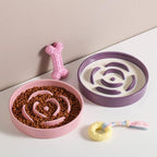 8.66 in Pink Ceramic Slow Feeder Dog Bowl for Medium and Large Breed,Pet Feeding Dog Food Water Dish Heavy Weighted,Puppy Bowl for Fast Eaters,Puzzle Slow Eating Dish Modern Cute