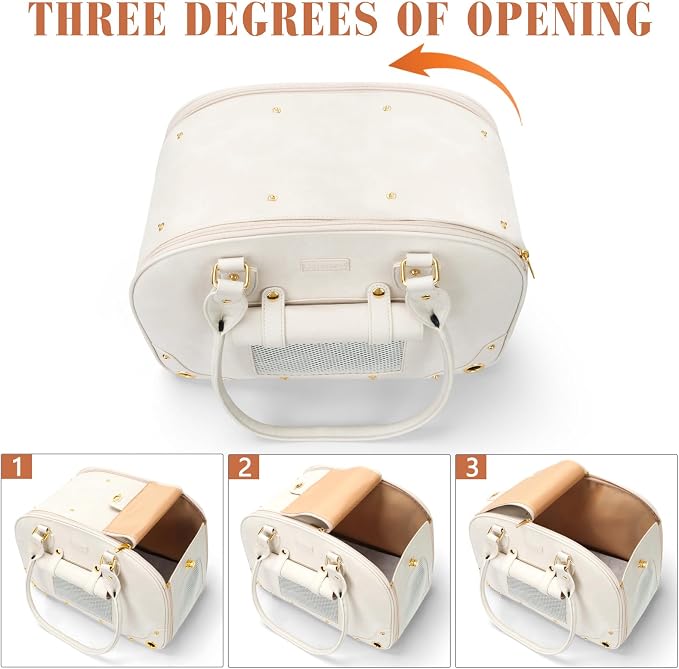 Dog Carrier Purse, Pet Carrier, Waterproof Premium Leather Pet Travel Portable Bag for Cat and Small Dog Home & Outdoor Medium Beige