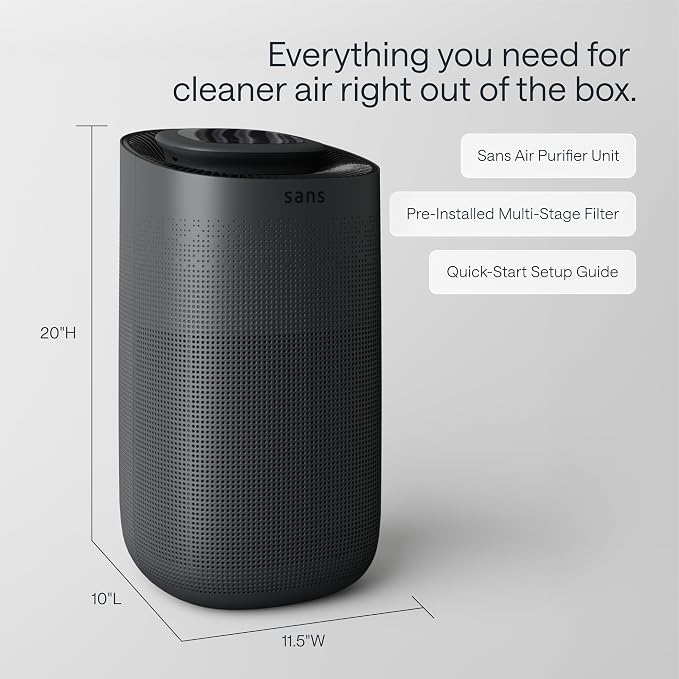 Sans True HEPA Air Purifier for Extra Large Rooms (1,854 sq ft) | UV-C Light Layer & Carbon Odor Absorption | Quiet 25dB Auto-Mode, Captures Smoke, Dust & Allergens