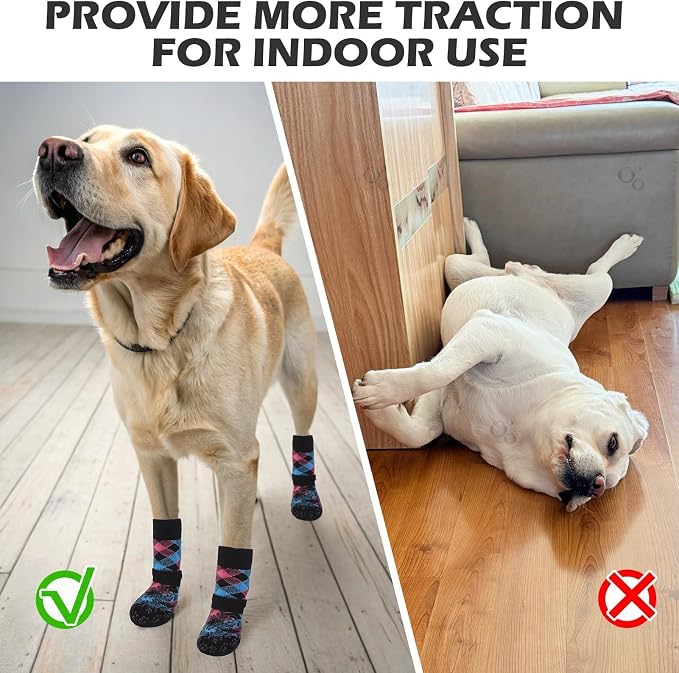 EXPAWLORER Dog Socks for Hot Pavement Summer to Prevent Licking Paws, Anti Slip Doggie Booties Grippy Shoes for Hardwood Floors, Boots & Paw Protectors for Small Medium Large Senior Dogs Pink Blue XS