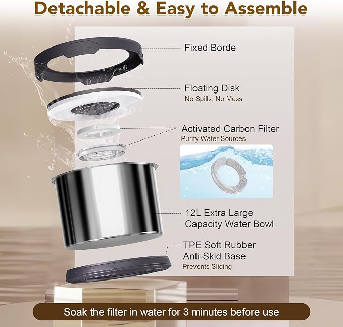 UPSKY 12L Dog Water Bowl No Spill Stainless Steel for Slow Drinking Gray | Large Capacity, Spill-proof, Non-slip Design, Durable, For Large Dogs, Messy Drinkers & Multi-pet Homes, Outdoor / Indoor