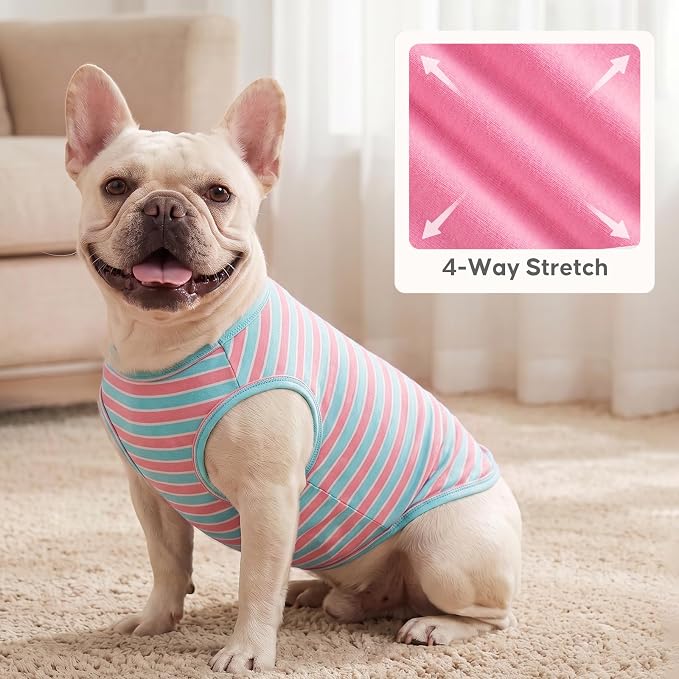 KYEESE 2Pack Dog Shirt, Soft Striped Dogs T Shirts, Lightweight Pet Tank Top, Sleeveless Dog Shirt for Small Dogs, Stretchy Comfortable Pet Vest, Pink, Large