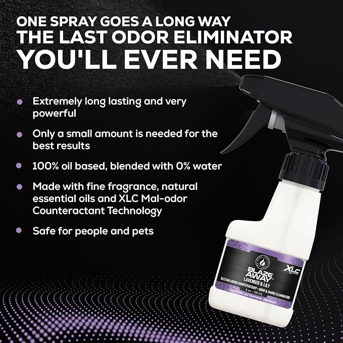 Blaze Away Lavender & Lily Odor Eliminator Spray (5 Fl Oz) | Commercial Air Freshener • Professional-Strength • Long-Lasting • for Smoke, Pet, Bathroom, Vehicle, Hotel & Commercial Space