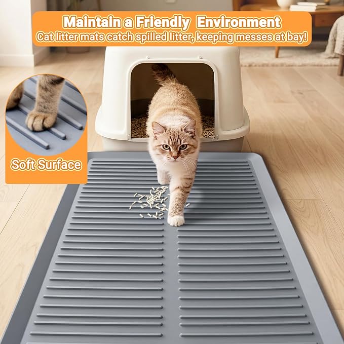 Cat Litter Box Mat-Rubber Cat Litter Mat Waterproof Silicone Pad Kitty Litter Catcher Trapping Mat Easy Clean (27'' x 20")