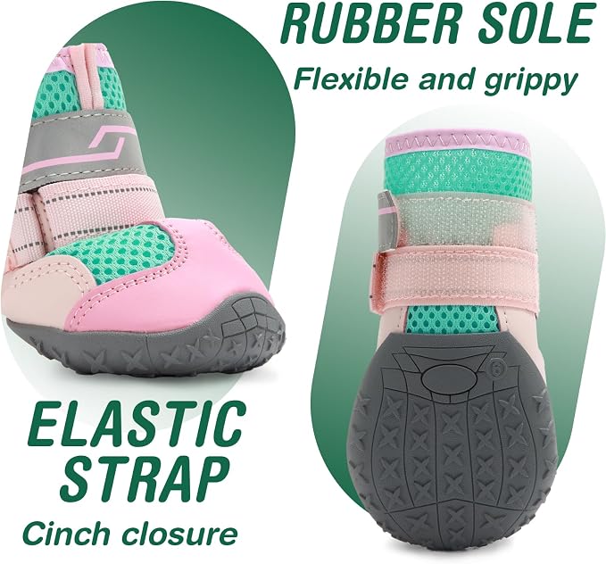 Dog Shoes for Large Dogs, Anti-Slip Dog Boots for Winter Snow, Hot Pavement, Dog Booties & Paw Protectors Pink Size 6
