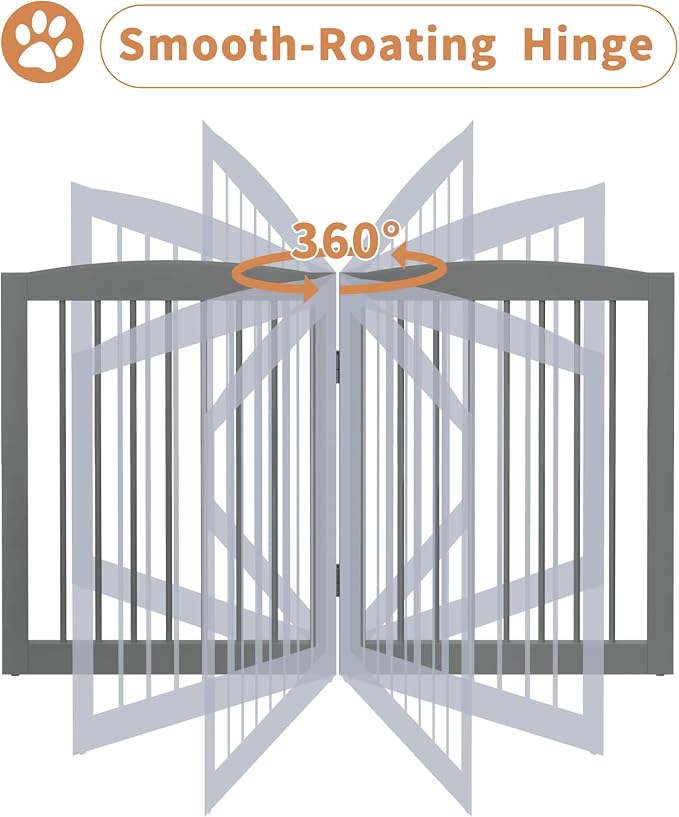 PUPETPO Freestanding Dog Gates with Door Walk Through, Pet Gate for Stairs, 80 inch Wide Gates Indoor, Dog Fences Indoor, Support Feet Included, 4 Panels, 32" Tall, Grey