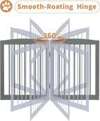 PUPETPO Freestanding Pet Gate with Door, Tall Dog Gate for House, Dog Gates for the House Extra Wide, Pet Puppy Safety Fence, Support Feet Included, 120 Inch Wide, 6 Panels 32" Tall, Gray
