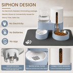 Gravity Cat Feeder 2 Pack Automatic Food Feeder Stainless Steel Water Dispenser Set 360 Degree Rotatable Pet Bowls with Silicone Mat for Cats Small Medium Dogs, Large Capacity(Blue)