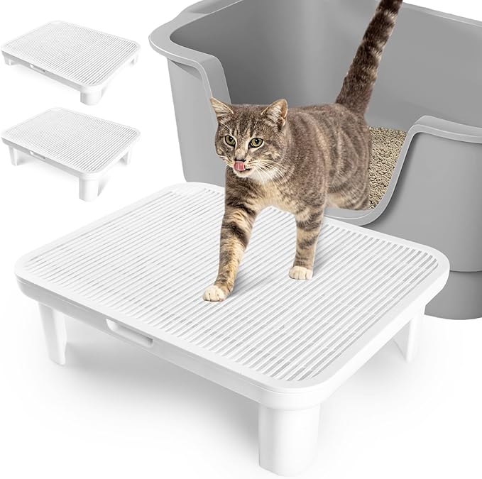 Cat Step Ramp Adjustable Litter Box Step with Filter Function, White | Elevated Double Layer Litter Box Ramp for Kitten & Old Cats, Easy Cleaning Litter Box Step Stool for Automatic Cat Litter Box