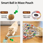 Cat Toys for Indoor Cats, Interactive Ball & 9 Holes Play Mat, Hide-n-Seek Exercise Game, Automatic Ball in Pouch, Mouse Squeaky Stimulating Toy, Motion Activated Kitten Enrichment Toys
