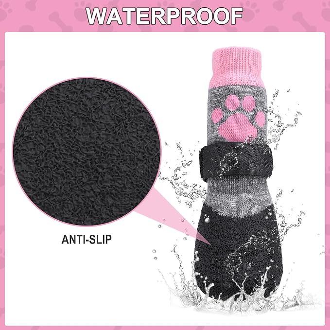 KOOLTAIL Anti Slip Dog Socks for Hot/Cold Pavement to Prevent Licking Paws,Booties for Hardwood Floors,Traction Rain Dog Boots&Paw Protectors Shoes with Grip for Outside Small Medium Large Senior Dogs