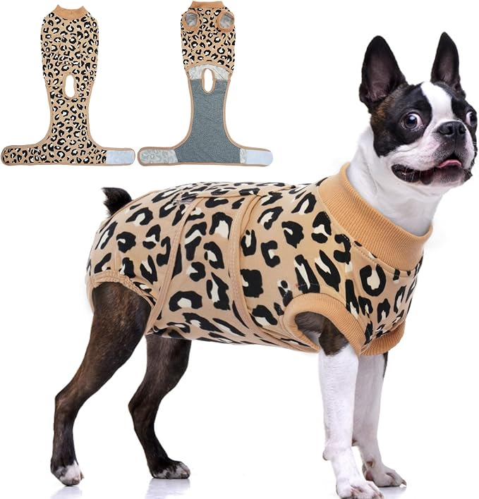 FUAMEY Dog Surgery Recovery Suit, Soft Breathable Neuter Suit for Male Dogs | Post Neuter Surgery Suit, Alternative to Cone of Shame, Wound Care for Dogs, Anti-lick Dog Recovery Suit Brown Leopard L