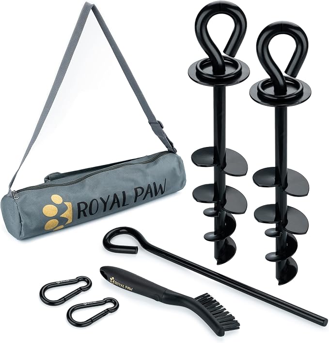 ROYAL-PAW Dog Tie Out Stake - for Large Dogs up to 210 lbs - Heavy Duty Dog Stake for Yard, Beach & Camping Outside - Best in Ground Anchor for a Dog Cable, Leash, Lead Tether (1, Black)
