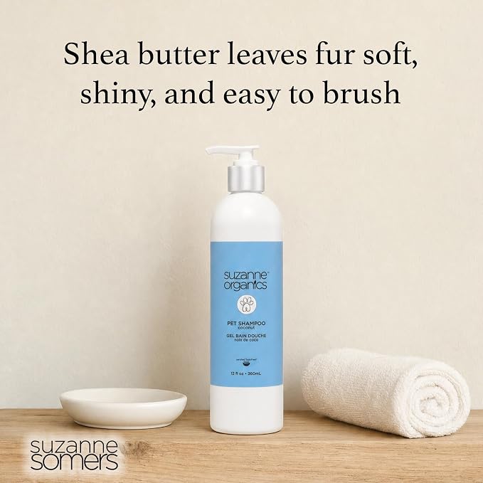 Suzanne Somers Coconut Pet Shampoo - 12 oz - Sulfate-Free Dog Shampoo with Soothing Oats & Shea Butter - Non-Toxic, Gentle Cleansing for Delicate Skin & Silky Coat - Cruelty-Free