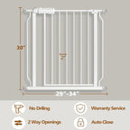 Fairy Baby 29-34 Inch Extra Wide Baby Gates for Doorways Stairs Hallway | Walk Through Pressure Mounted Baby Gates, Indoor Safety Child Gates for Kids or Pets, Double-Lock, One-Hand Operation, White