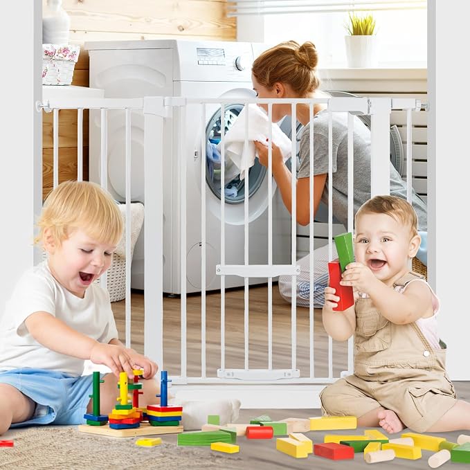 SHYUJAJIE 37 Inch Tall Baby Gate with Small Cat Door | Adjustable 29.55"-46.06 "Wide,Auto Close Dog Gate Easy Walk Thru Pet Gate for Stairs, Doorway, House, Pressure Mounted