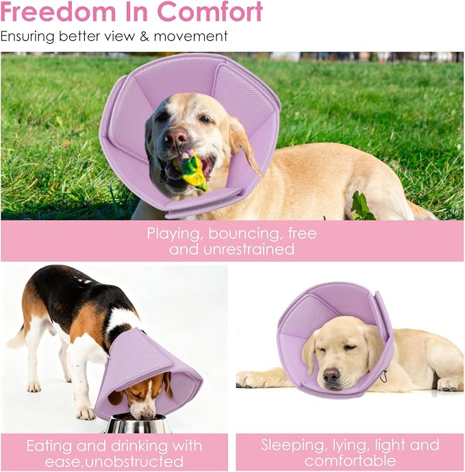 AOFITEE Soft Dog Cone, Adjustable Cones for Dogs After Surgery, Comfy Dog Cone Collar Alternative to Stop Licking, Elizabethan Recovery Collar for Large Dogs(Purple,Large)
