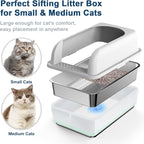 Suzzipaws Stainless Steel Sifting Litter Box with Lid for Pine Pellets | 19.7"x13.8"x5.9" High-Sides Anti-Leakage Sifting Litter Box, Stainless Steel Surface for Easy-Clean, Less Litter Tracking