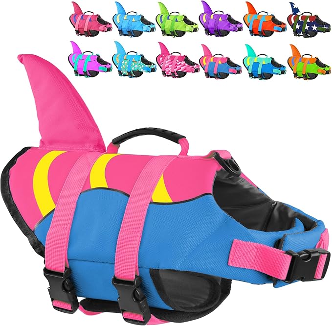 Fragralley Shark Fin Dog Life Jacket High Buoyancy, Adjustable Dog Life Vest with Quick Release Buckles & Rescue Handle for Swimming Boating, Small Medium Large Dogs