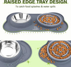 Pecute Slow Feeder Dog Bowls to Slow Down Eating, Dog Slow Feeder Bowl | No-Spill Non-Skid Silicone Mat, Food-Grade Safe Dog Food Bowls Slow Feeder, Stainless Steel Dog Water Bowl for Dogs Cats