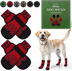 EXPAWLORER Anti Slip Dog Socks to Prevent Licking Paws, Dog Shoes for Hot Pavement, Booties for Hardwood Floors, Dog Boots & Paw Protectors with Grippers for Small Medium Large Senior Dogs Red