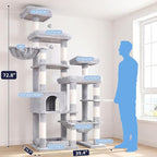 Hey-brother Cat Tree Tower, Wide Base, 5 Platforms for Multi-Cats, MPJ074W | 72.8 Inches Tall Furniture, 5 Plush Beds, Large Condo, Big Hammocks, Sisal Scratching Posts, for Indoor Adult Cat, Light Gray