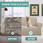 YEMYHOM Couch Cover Latest Jacquard Design High Stretch Sofa Covers for 3 Cushion Couch, Pet Dog Cat Proof Slipcover Non Slip Magic Elastic Furniture Protector (Sofa, Khaki)