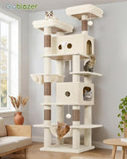 Globlazer Heavy Duty Cat Tree Tower 80in Tall Extra Large Cat Tree Tower for Multiple Indoor Cats Large Adult with Scratching Posts, 2 Spacious Condos, Padded Perches, Soft Hammock, S80B, Beige