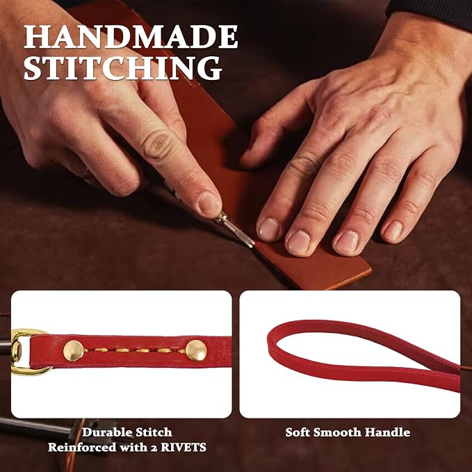 Leather Dog Leash 6 ft x 5/8 inch Heavy Duty Genuine Leather Dog Training Leash Soft and Strong Leather Leash for Small and Medium Dogs Red