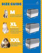 Powools Stainless Steel Cat Litter Box, High-Sided, Grey, M (1 Pack) | Metal Litter Box with Scoop, Anti-Leakage Top Entry, Non-Sticky, Easy to Clean, 6-Inch Splash-Proof Deep Pan