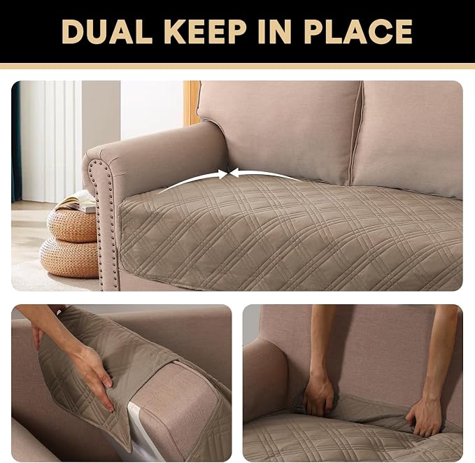 Waterproof Sofa Bed Cover Washable，Thick Loveseat Couch Covers for 2 Cushion Couch Sofa Pet Friendly, Pet Couch Covers Furniture Protector for Dogs Cats ((Taupe,40x48 Inch)