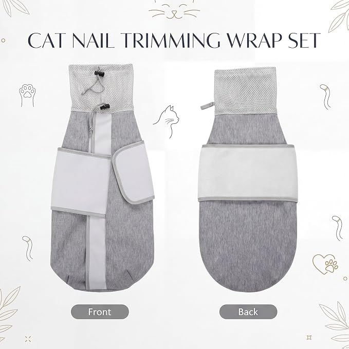 Hsei Cat Grooming Wrap for Cutting Nails with Nail Clipper and File,Medium