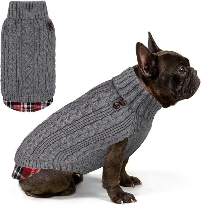 KYEESE Dog Sweater Turtleneck Thick Knit Pullover for Cold Weather | Stretchy Fit, Lightweight & Warm, Cozy Knit Comfort, Classic Plaid Design, Gentle on Sensitive Skin, Comfortable Daily Wear