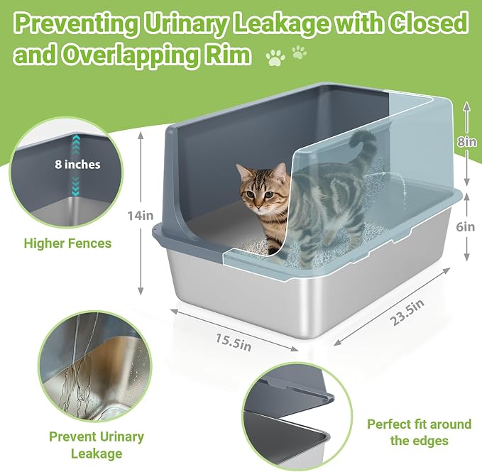 Stainless Steel Cat Litter Box with Lid,Metal Cat Litter Box,23.5x15.5x14in | Cat Litter Pan for Large Cats, Non-Sticky Large Kitty Litter Box Easy to Clean, Anti-Leakage,xxl