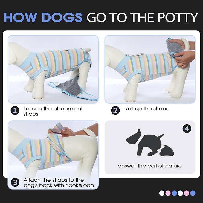 FUAMEY Dog Surgery Recovery Suit, Surgical Suit for Dogs Onesie for Surgery | Cone Alternative after Surgery, Abdominal Wound Protector, Onesie for Dogs after Surgery Spay Neuter, Blue Yellow Stripes XS