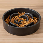 6'' Ceramic Slow Feeder Dog Bowls - Petal Shape Modern Dog Food Dish for Cats and Small Breed Dogs, Puzzle Maze Bowl to Slow Down Eating, Anti-Gulping, Dishwasher & Microwave Safe, Black