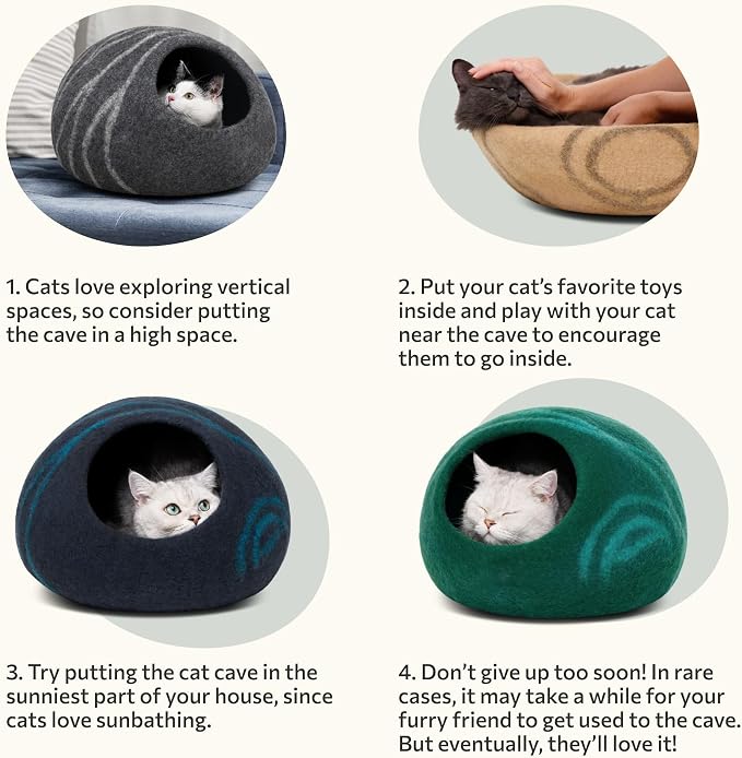 MEOWFIA Cat Cave – Premium Felt Cat Bed Enclosure for Indoor Cats, Handmade Merino Wool (Slate Grey, Large)