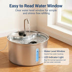 304 Stainless Steel Cat Water Fountain, 118oz/3.5L Pet Drinking Fountain for Cats and Small Dogs, Ultra-Quiet, Dishwasher Safe, Water Level Window, Cat Fountain with Smart Pump Protection