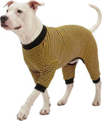 LovinPet Dog PJS Clothes for Giant Dogs, Pitbull Pure Cotton Yellow and Black Stripe Dog Shirt, 4-Legged Design, Full Body Coverage, Pajamas for Pitbulls, Onesies for Dogs, 2XL