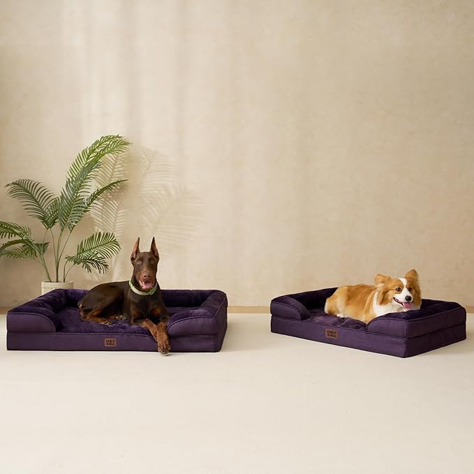 EHEYCIGA Orthopedic XXL Dog Bed, Waterproof Washable XL Big Pet Bed 52" | Non-Slip Bottom and Egg-Crate Memory Foam Extra Large Pet Couch Bed with Washable Removable Cover, Purple