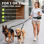 Pecute Hands Free Dog Leash for 2 Dogs, Waist Belt with Pouch, No Tangle | Shock absorbing bungee, dual padded handles, detachable waterproof fanny pack, heavy duty for large dogs, running & walking